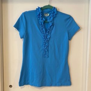 Blue Ruffled Collared Golf Shirt, size small.